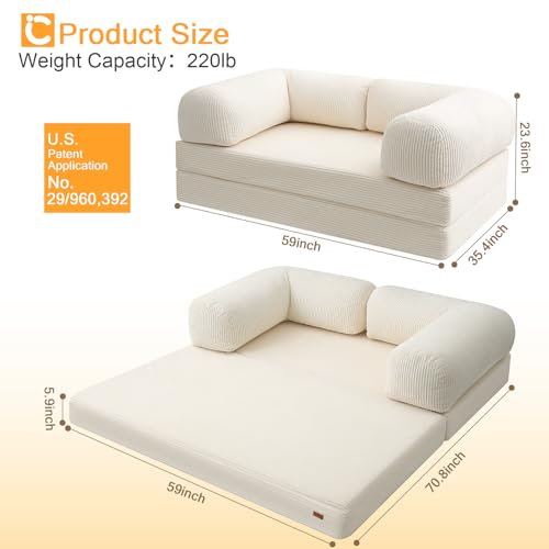 COMAX Folding Sofa Bed Convertible Chair Bed Corduroy 3-in-1 Floor Couch, Dark Grey E940