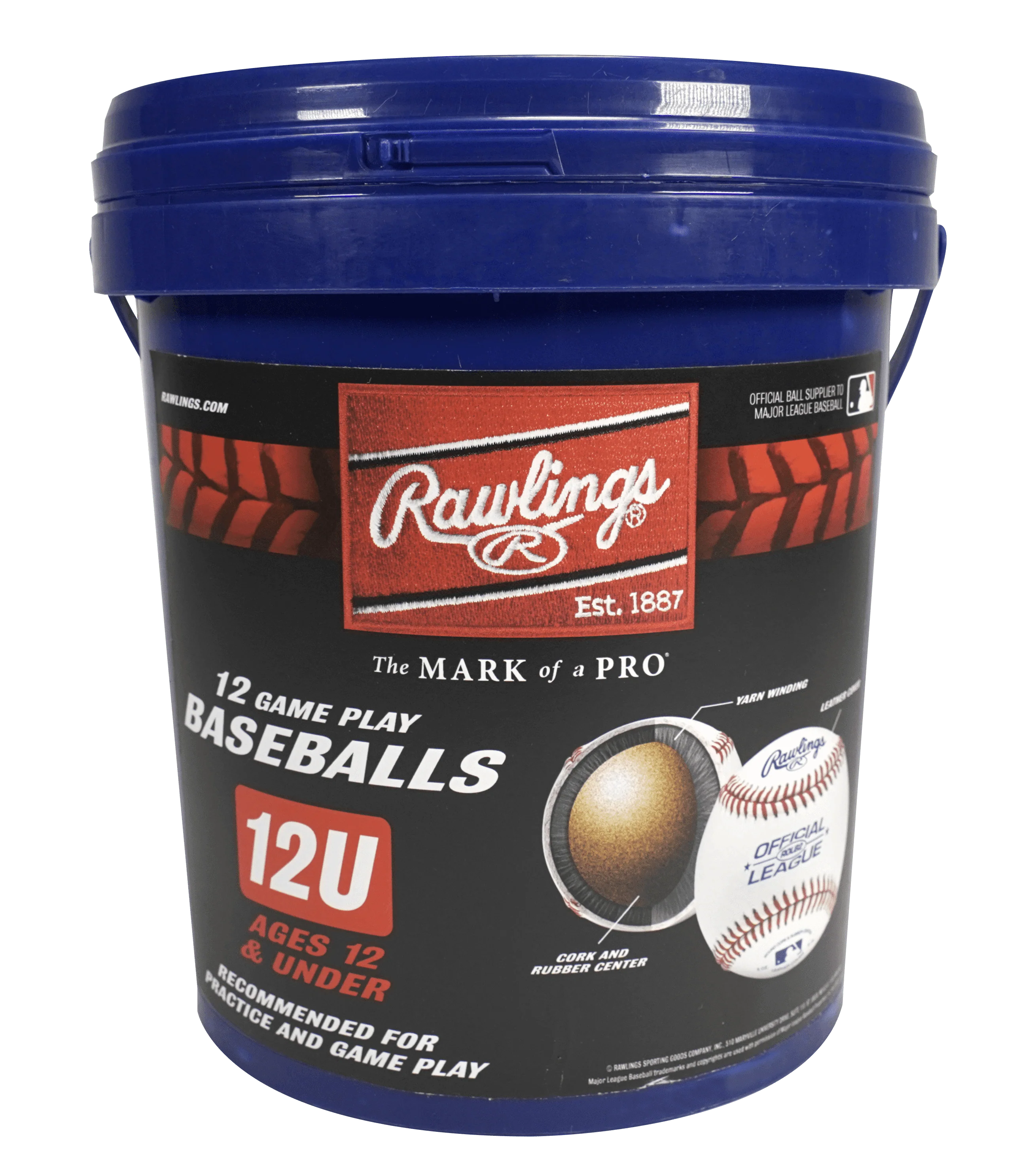 Rawlings ROLB2 12U Official League Youth Practice Baseball Bucket, 12 Count E1847