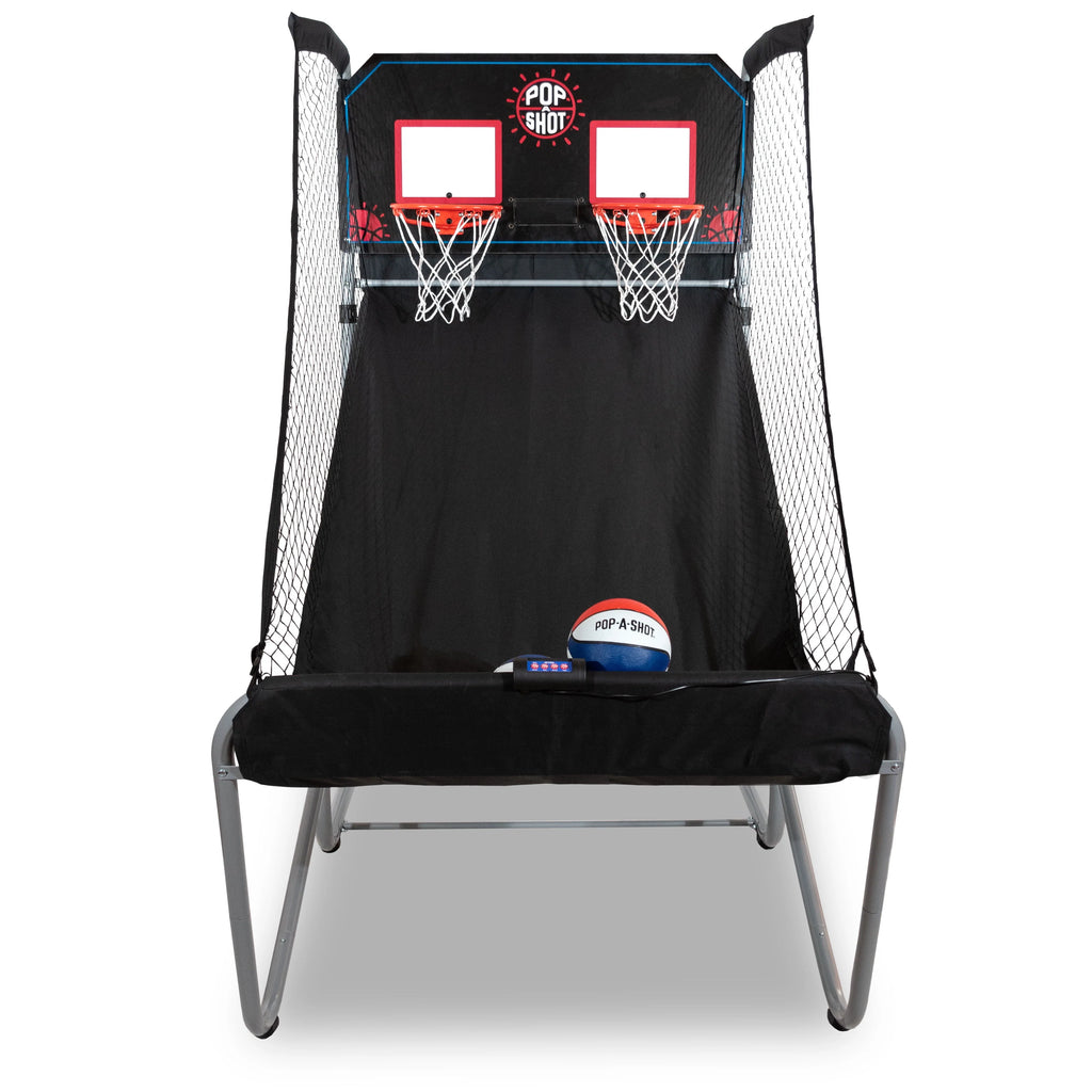 Pop-A-Shot Official Home Dual Shot Basketball Arcade Game - Black - Foldable Ramp - Adjustable Height - 7 Basketballs - 16 Game Modes