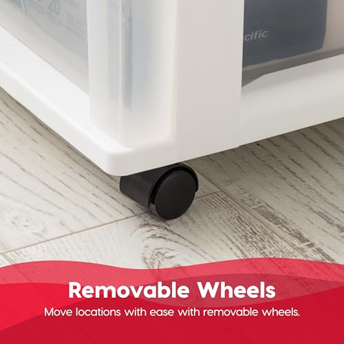 IRIS USA Plastic 3-Drawer Rolling Storage Cart with Wheels, White/Clear Y619