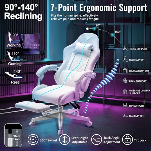 Ergonomic Gaming Chair with Massage, Footrest and Lumbar Support, Black U920785