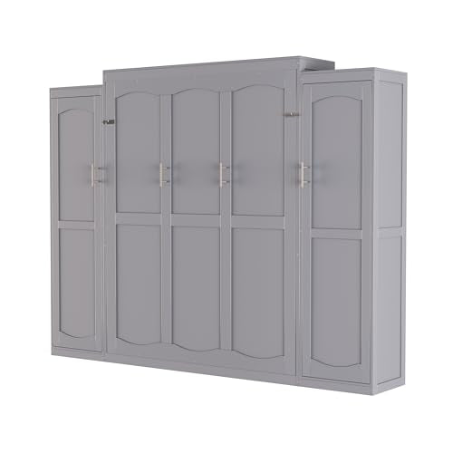 Harper & Bright Designs Full Murphy Bed with Two Closets and Storage Shelf, Walnut P2065