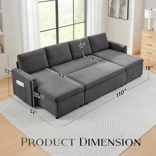 55" 3-in-1 Convertible Sleeper Sofa Bed with Adjustable Backrest, Chenille, Beige R49011