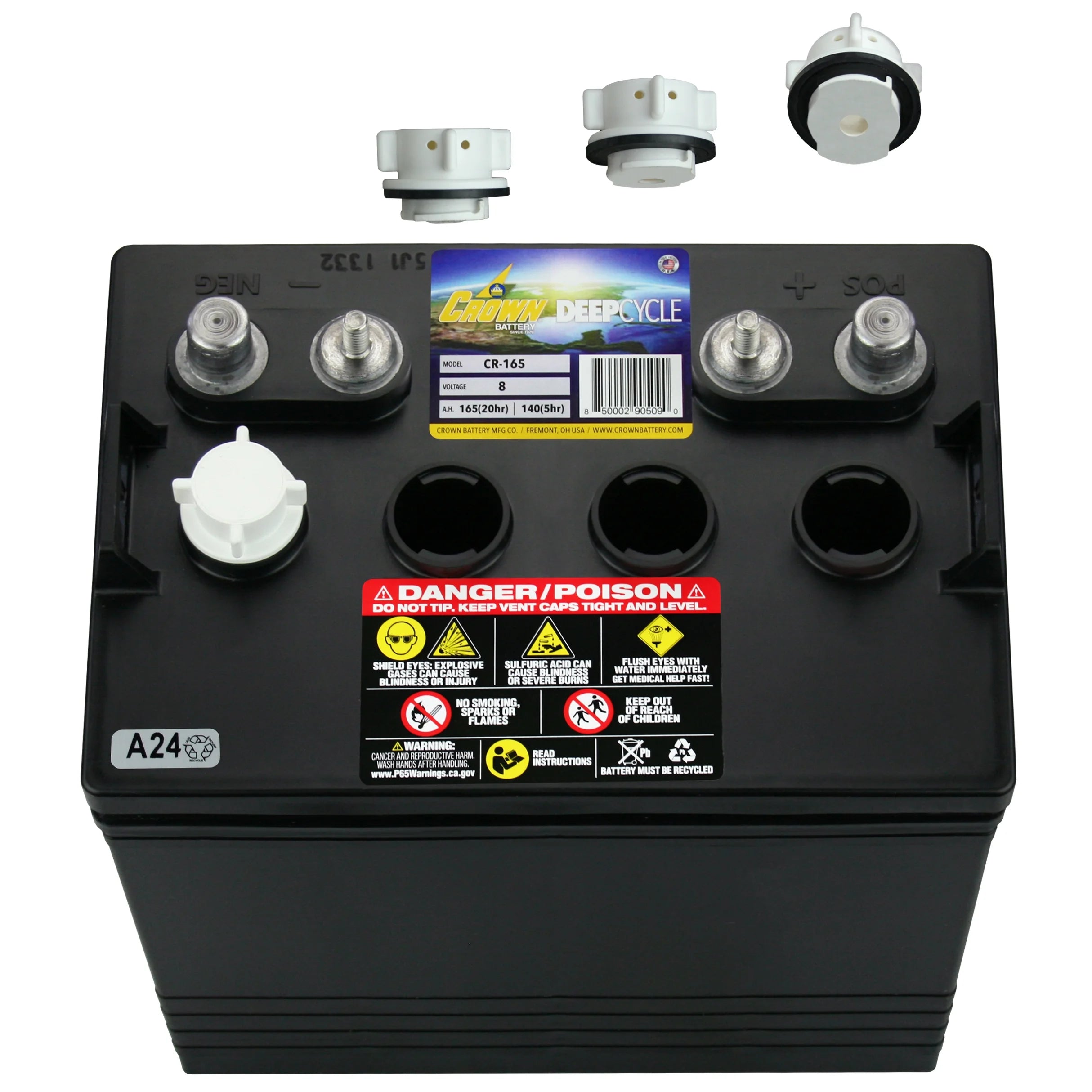 Crown CR-165 8V Deep-Cycle Flooded Battery M779
