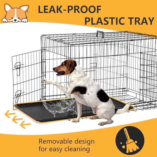 FDW Dog Crate for Large Dogs 48 Inch Folding Metal Wire Cage Double Door N1299
