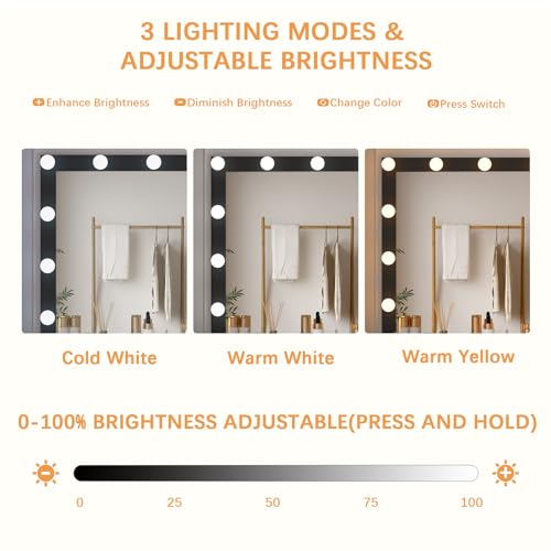 White Vanity Desk with Lighted Mirror and Chair, 5 Drawers Q413