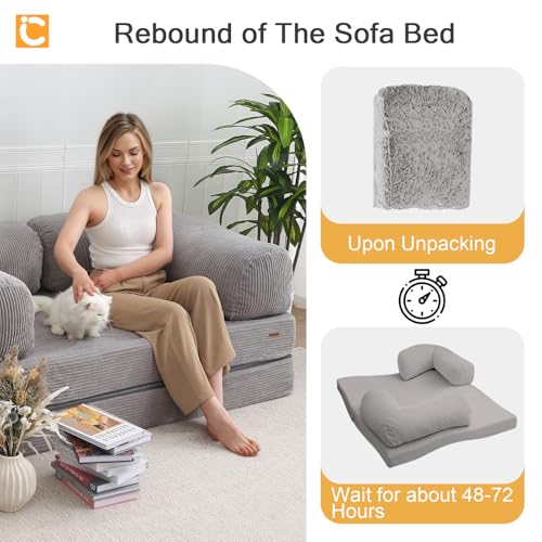 COMAX Folding Sofa Bed Convertible Chair Bed Corduroy 3-in-1 Floor Couch, Dark Grey E940
