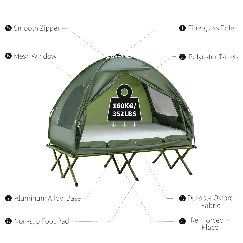 Outsunny 2 Person Foldable Camping Cot with Tent and Air Mattress X49896