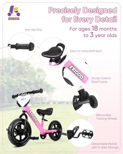 KRIDDO 2-in-1 Kids Tricycle and Toddler Balance Bike, Black U656