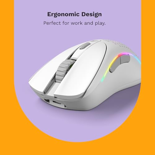 Glorious Gaming Model D 2 Wireless Ergonomic Mouse, 66g, White V612
