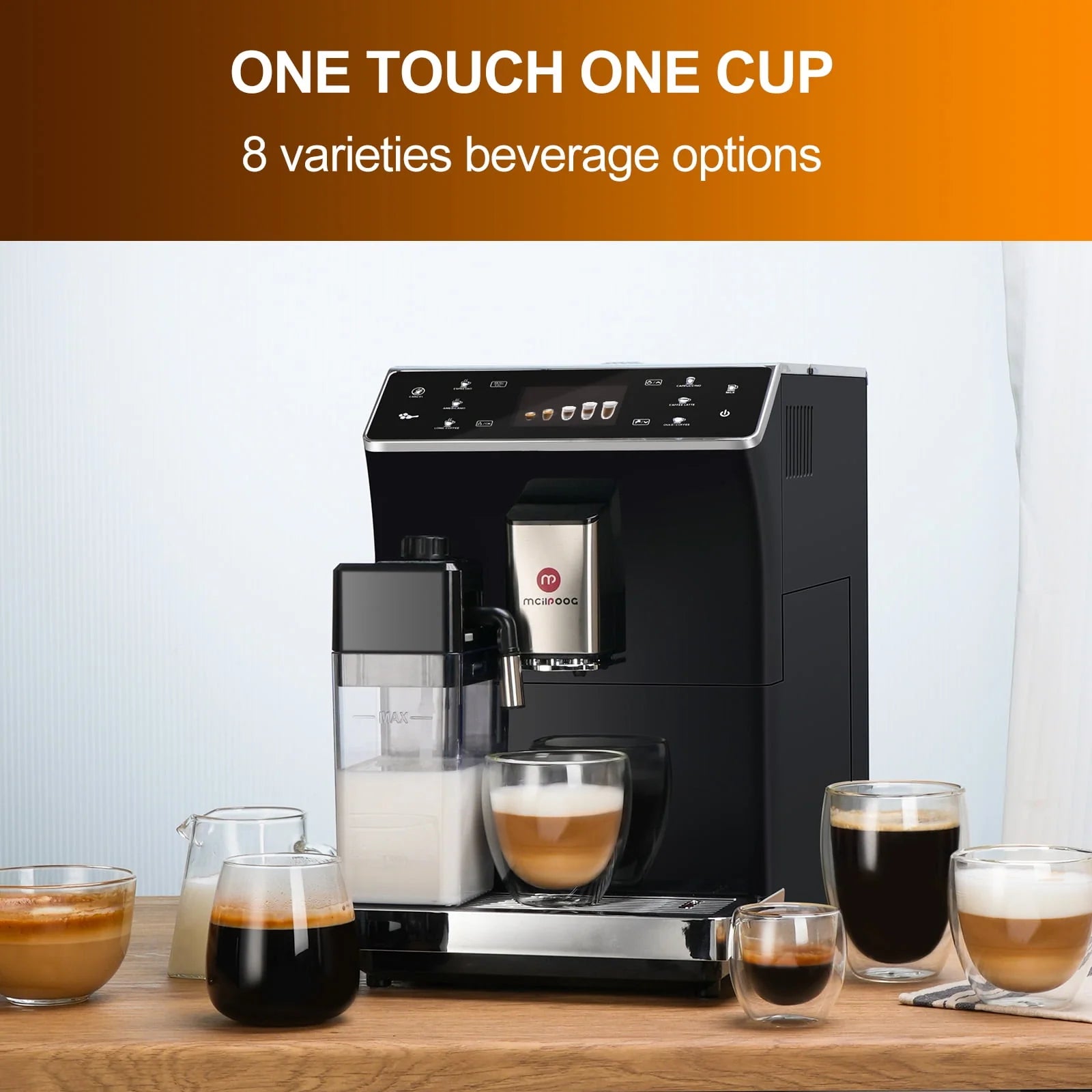 Mcilpoog Super Automatic Espresso Coffee Machine with Grinder and Milk Frother G74492
