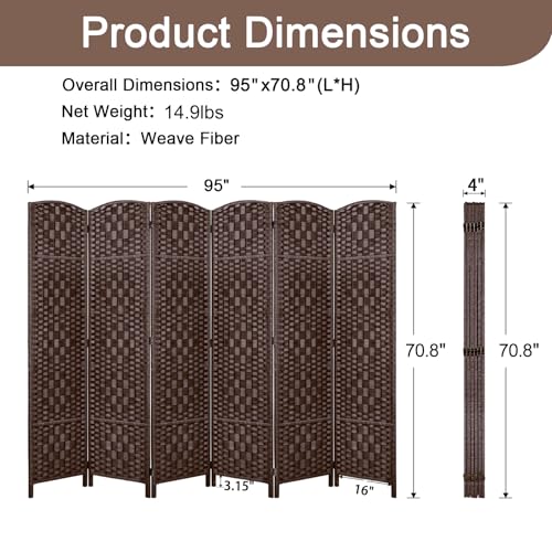 Rose Home Fashion 6 ft Tall Room Divider 4 Panel Folding Privacy Screen, Dark Coffee C8634