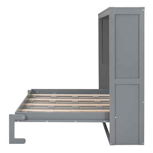 Harper & Bright Designs Queen Murphy Bed with Storage Shelves and LED Lights, Gray D9429