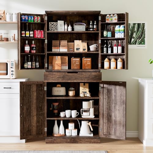 72" Tall Storage Cabinet with Adjustable Shelves & Steel Frame, Dark Grey F5479