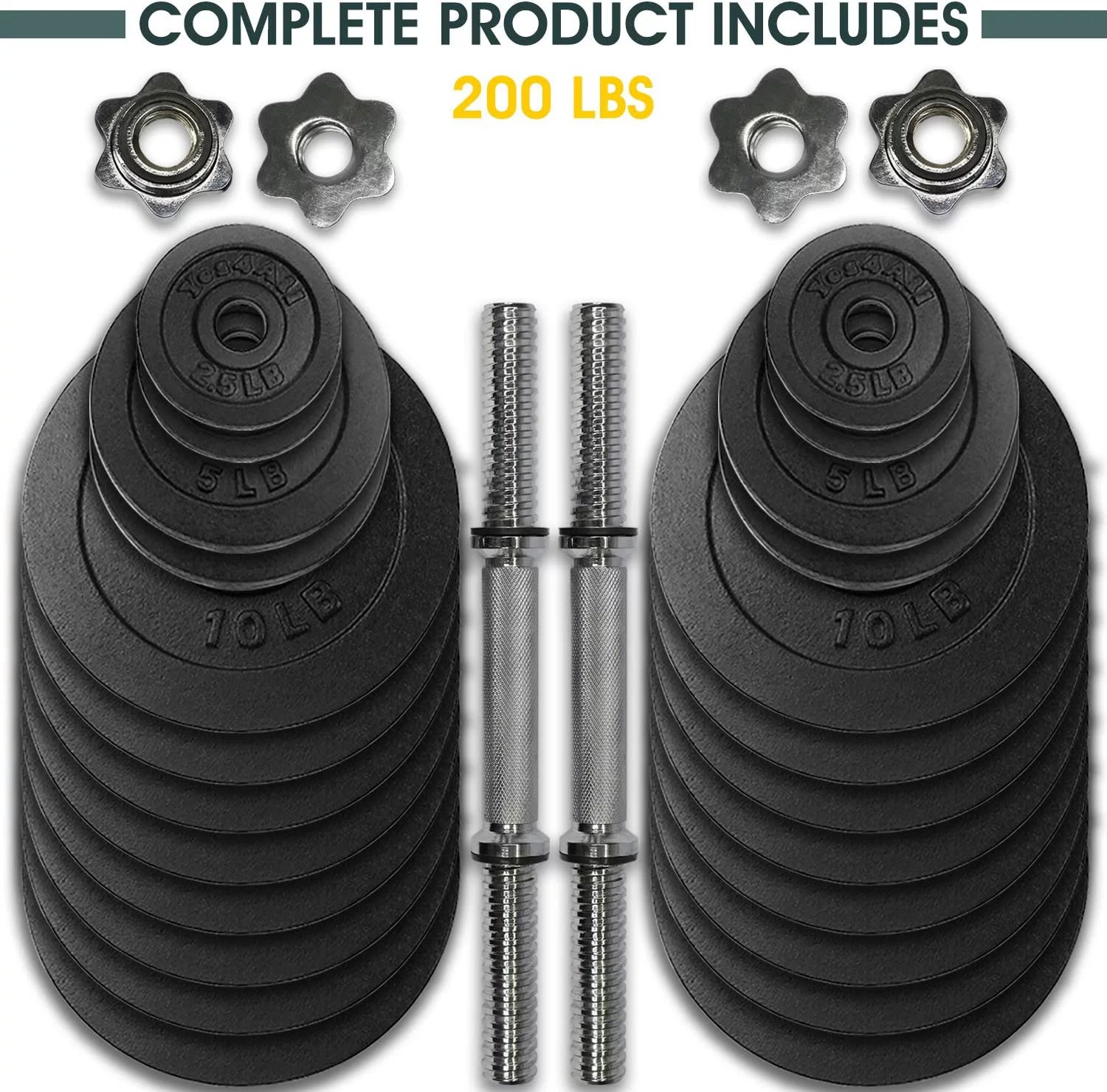 Yes4All 200 lbs Adjustable Dumbbell Set, Cast Iron Pair D6439