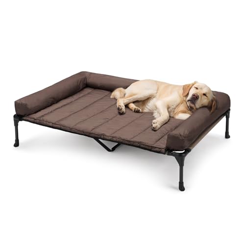 Veehoo Elevated Dog Bed with Removable Waterproof Bolster Cushion, Breathable Mesh, Indoor Outdoor, 42x30 inches, Beige U875430