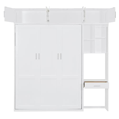 PURLOVE Wood Twin Murphy Bed with Light and USB, Gray W600663