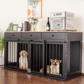 Sunseen Dog Crate Furniture Large Breed Wooden Kennel with Room Divider & 3 Drawer, Double Doors, Black F4828