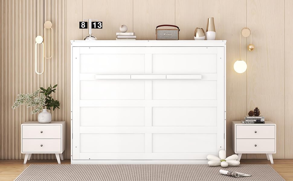 Harper & Bright Designs Queen Murphy Bed with Storage Shelves and LED Lights, Gray D9429