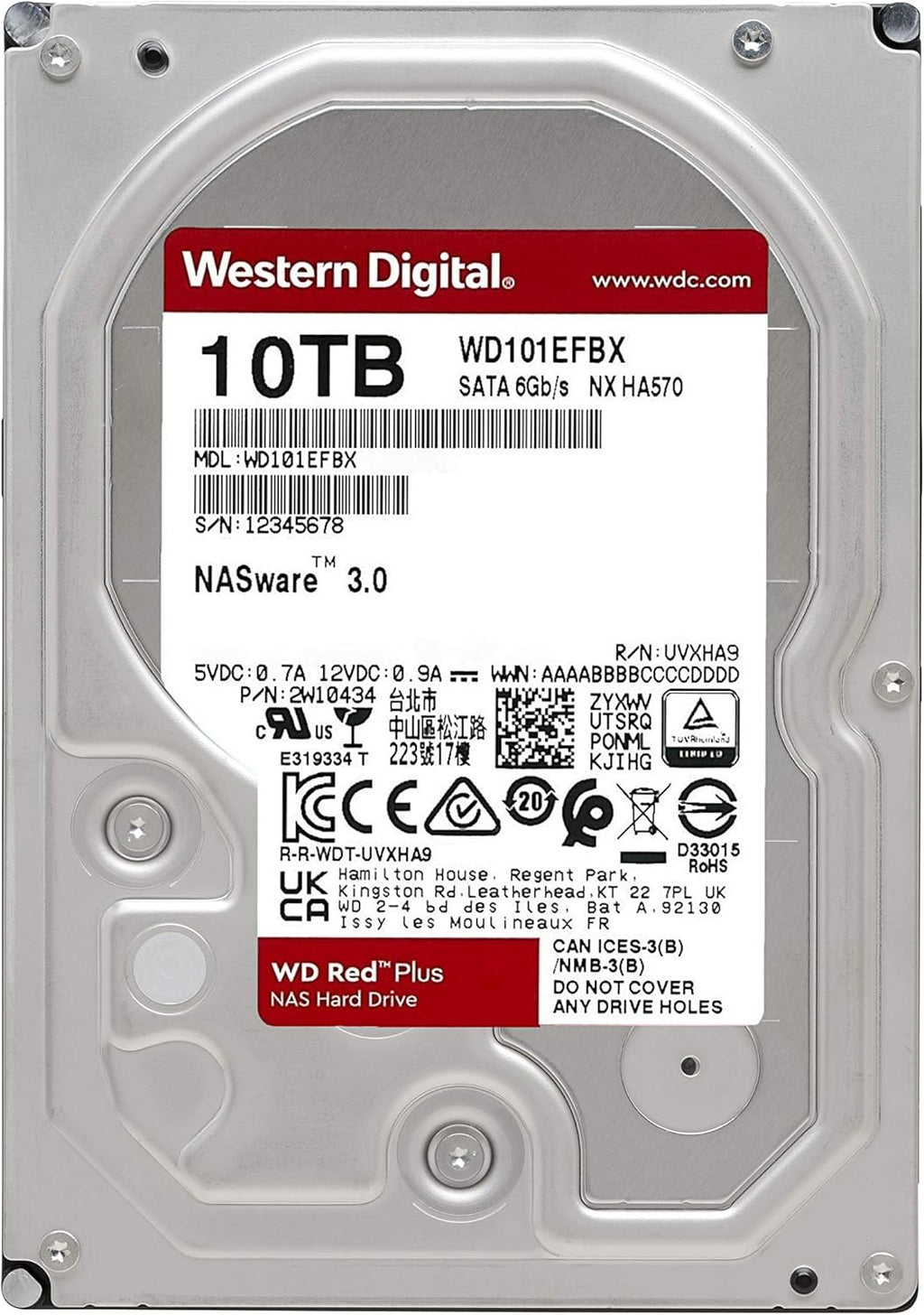 WD 10TB WD Red Plus NAS Internal Hard Drive HDD 7200 RPM SATA 6 Gb/s CMR 256 MB Cache 3.5 D12791