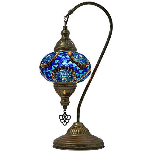 Mozaist Turkish Swan Neck Mosaic Table Lamp, Tiffany Stained Glass Desk Lamp L5162