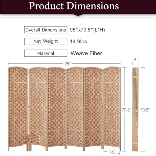 Rose Home Fashion 6 ft Tall Room Divider 4 Panel Folding Privacy Screen, Dark Coffee C8634