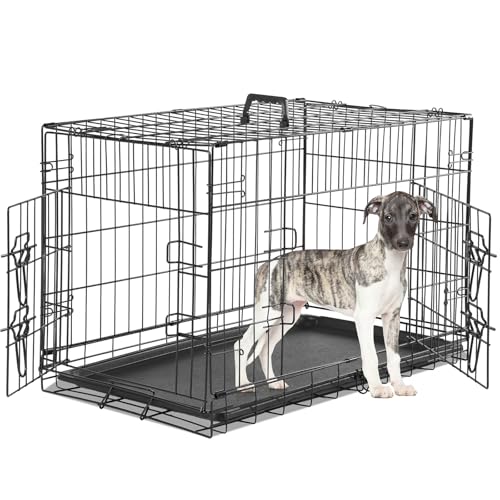 Sweetcrispy Large Dog Crate with Divider Panel, 36 Inch Double Door Folding Metal Wire Cage L276890