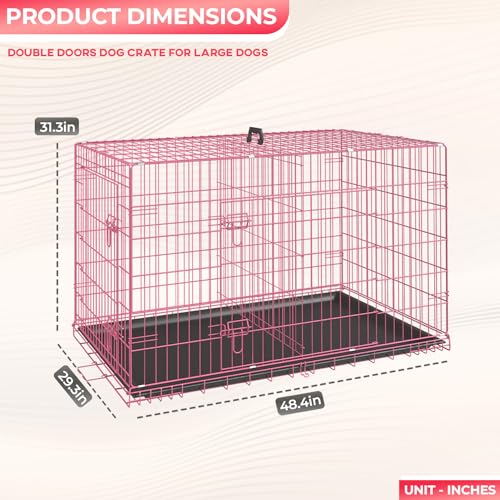 FDW Dog Crate for Large Dogs 48 Inch Folding Metal Wire Cage Double Door N1299