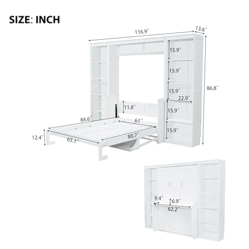 SOFTSEA Full Size Murphy Bed with Desk and Shelves, White F195