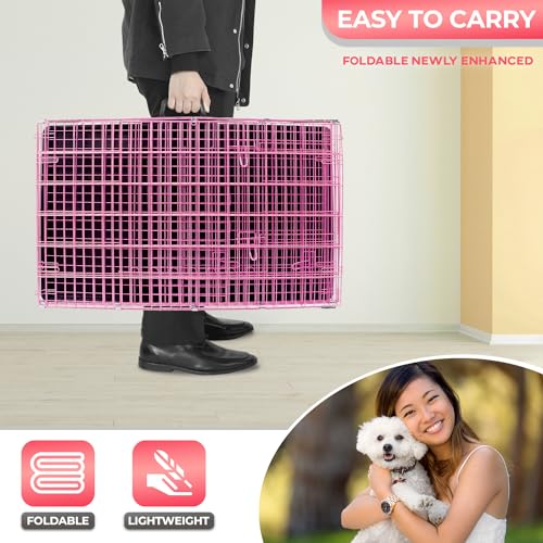 FDW Dog Crate for Large Dogs 48 Inch Folding Metal Wire Cage Double Door N1299