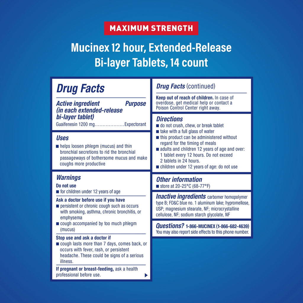 Mucinex 12 Hr Max Strength Chest Congestion Expectorant Tablets, 14ct S4038