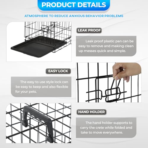 FDW Dog Crate for Large Dogs 48 Inch Folding Metal Wire Cage Double Door N1299
