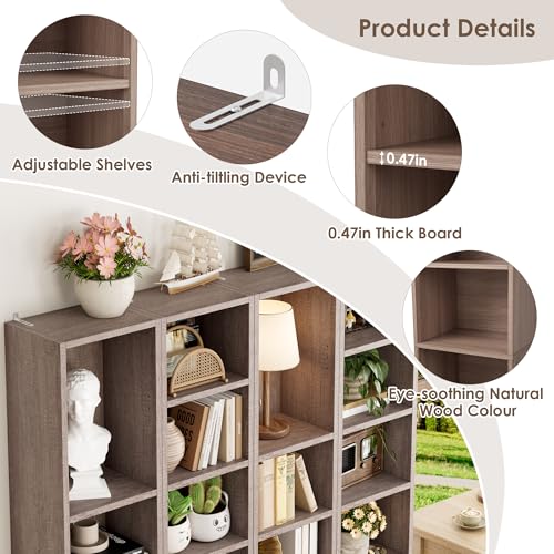 FOTOSOK 8-Tier Media Tower Rack, Tall Narrow Bookcase, Black/Brown W19438