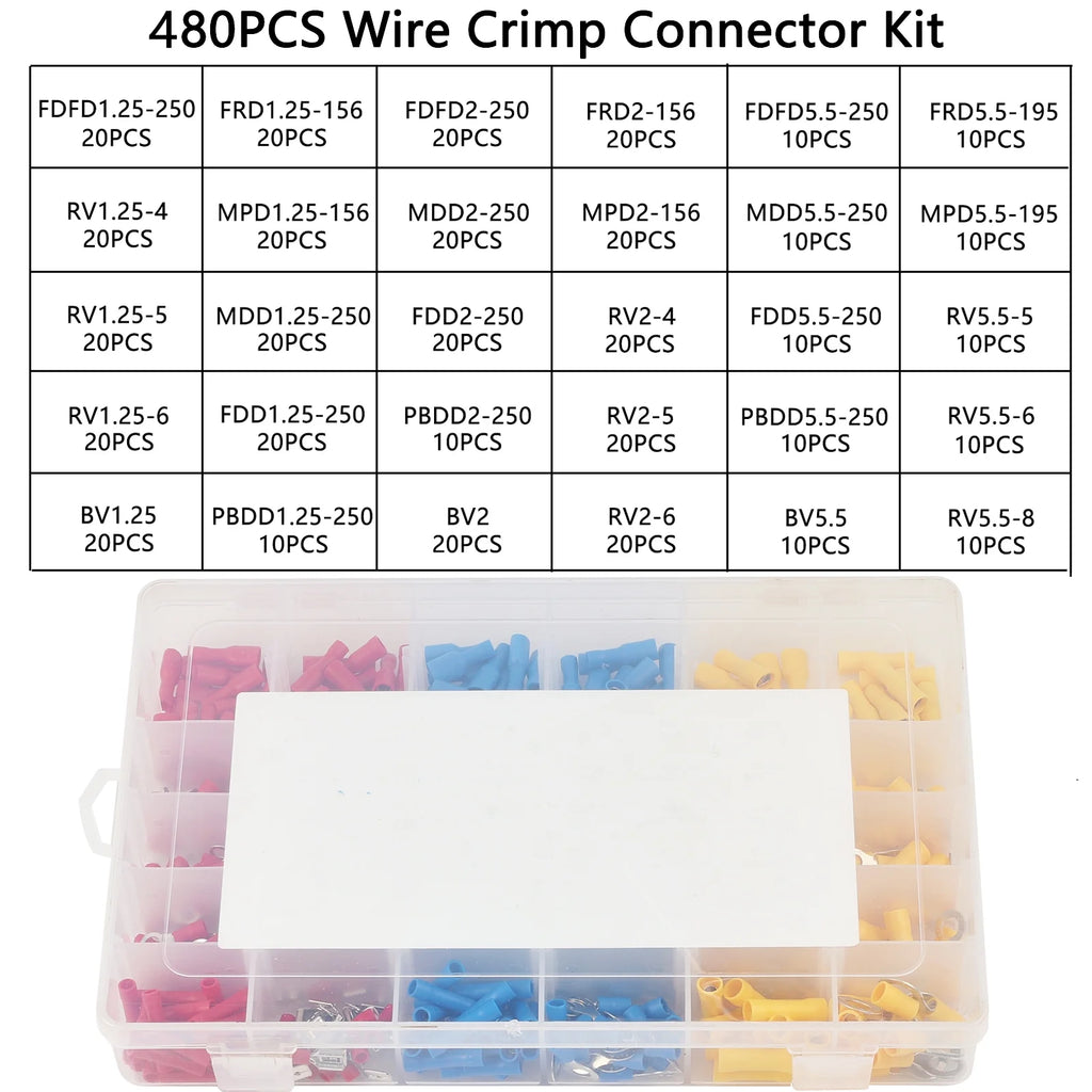 480Pcs Car Electrical Terminals Connectors Crimp Box Kit I842138