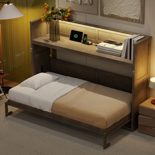 Ball & Cast Queen Size Murphy Bed Hideaway Wall Chest with Top Shelves & USB,Storage Cabinet Bed Frame w/Slat Support,Wood Folding Platform Bedframe for Guest Room,Study,White