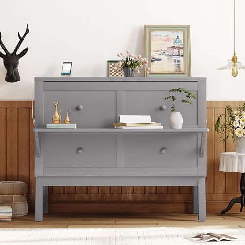 Full Size Murphy Bed with Drawers, Cabinets and USB Ports, Gray D589081