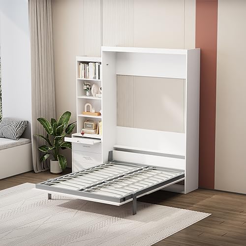 Full Size Murphy Bed with Drawers, Cabinets and USB Ports, Gray D589081
