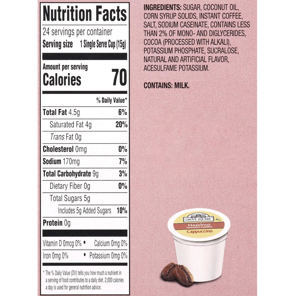 Grove Square Hazelnut Cappuccino Coffee Pods, 24 Count for Keurig K-Cup Brewers J882964