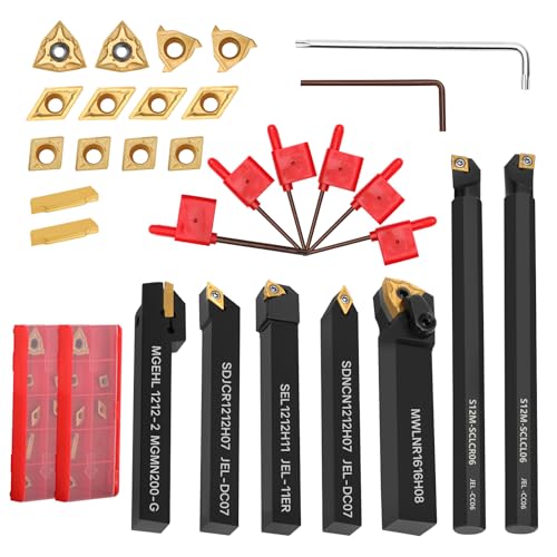 Indexable Lathe Turning Tool 21Pcs Kit 3/8'' 10mm Shank with Carbide Inserts Z5376