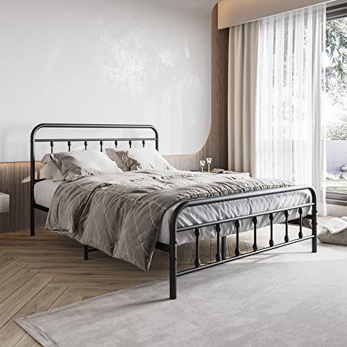 Vintage Full Size Metal Bed Frame with Headboard and Footboard, Black Z946901