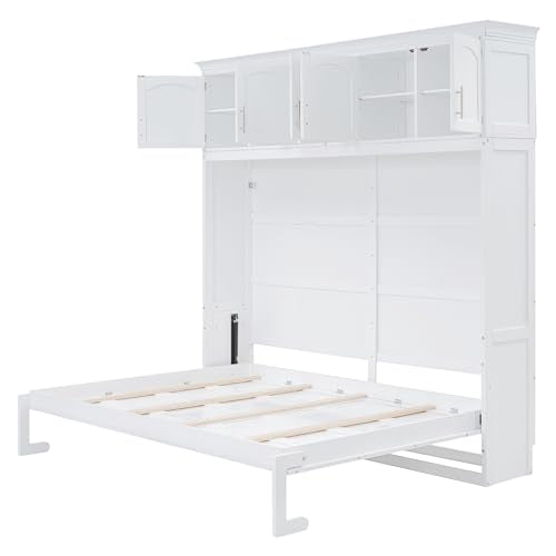 Full Size Murphy Bed with Drawers, Cabinets and USB Ports, Gray D589081