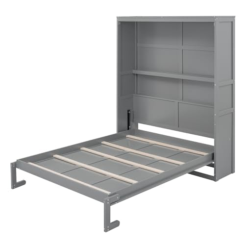 Harper & Bright Designs Queen Murphy Bed Frame with Storage Shelves, Gray R249