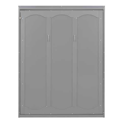 Full Size Murphy Bed with Drawers, Cabinets and USB Ports, Gray D589081