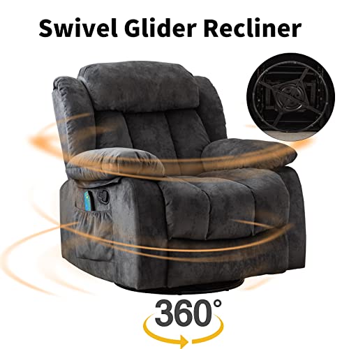 INZOY Massage Swivel Rocker Recliner with Heat and Vibration, Brown G989