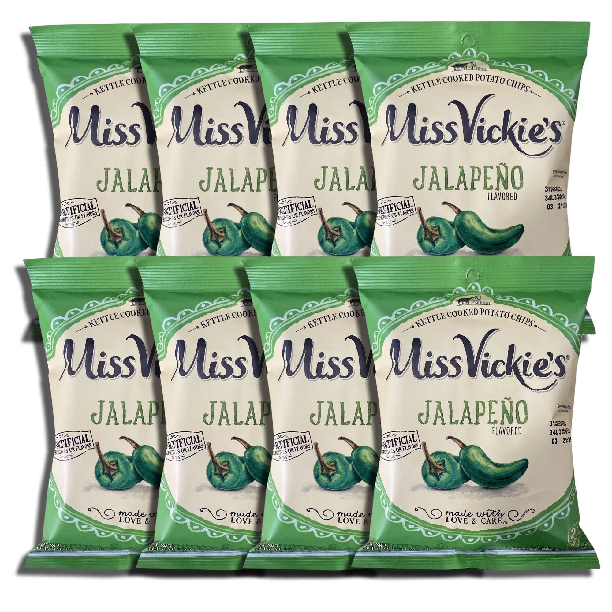 Jalapeno Kettle Cooked Potato Chips by Ms. Vickie's Bundled by Tribeca Curations | Hungry Sized 1.875 Oz Bags | Value Pack of 8