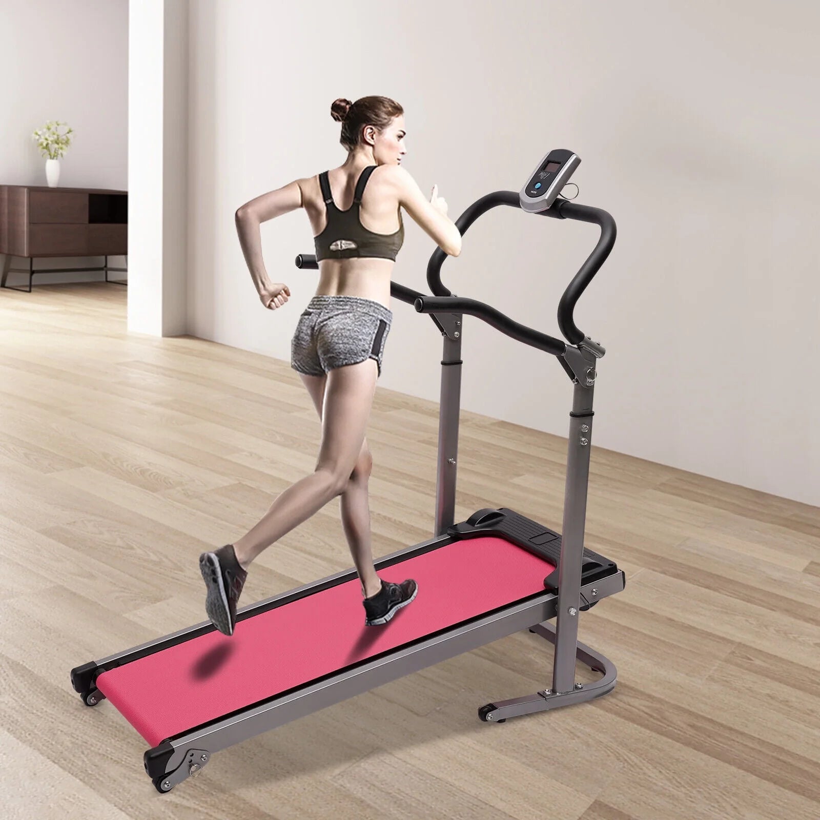 MIDUO Home Folding Treadmill with Incline Pink Y55541