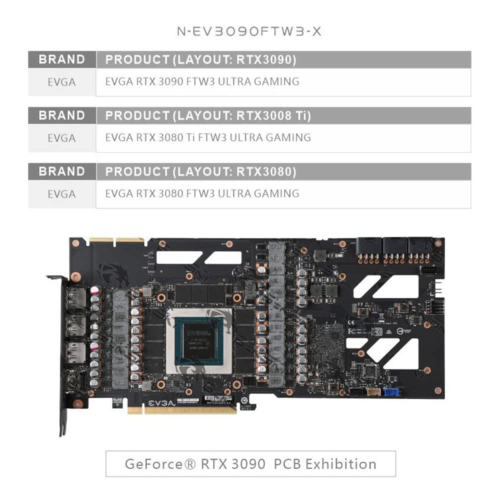 EVGA RTX 3090 3080 FTW3 Ultra GPU Water Cooling Block with RGB LED I80149