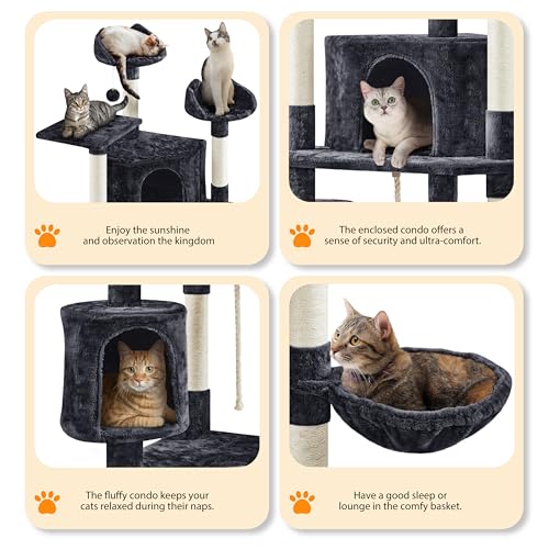 Yaheetech Multi-Level Cat Tree with Scratching Posts, Plush Perches and Condo, Dark Gray and White V70137