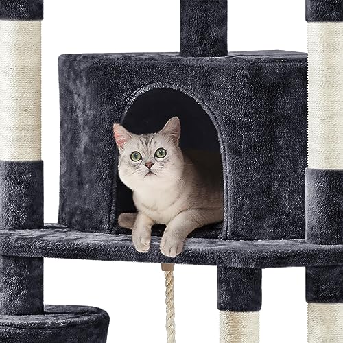 Yaheetech Multi-Level Cat Tree with Scratching Posts, Plush Perches and Condo, Dark Gray and White V70137
