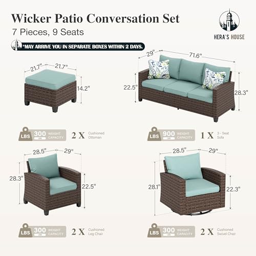 HERA'S HOUSE Patio Furniture Set with 56" Fire Pit Table, 6 Pieces 7 Seats Wicker Sectional Z546196